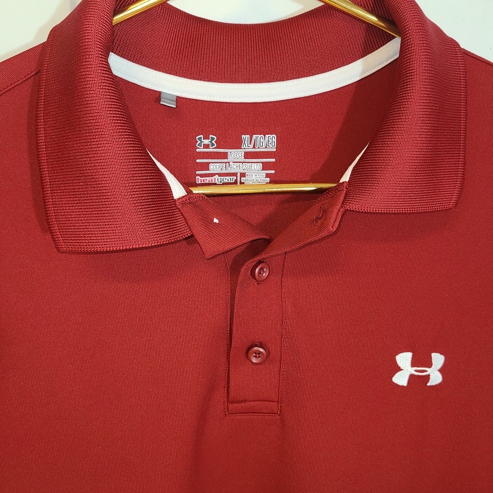 Under Armour Polo Golf Shirt Men Size XL Red Pullover Short Sleeve Loose Fit